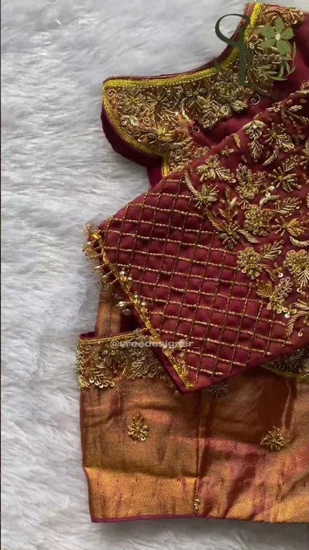 Elegant Red Hand-Embroidery Blouse with Zari Reel