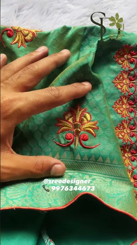 Green Blouse with Minimal Machine Embroidery Reel